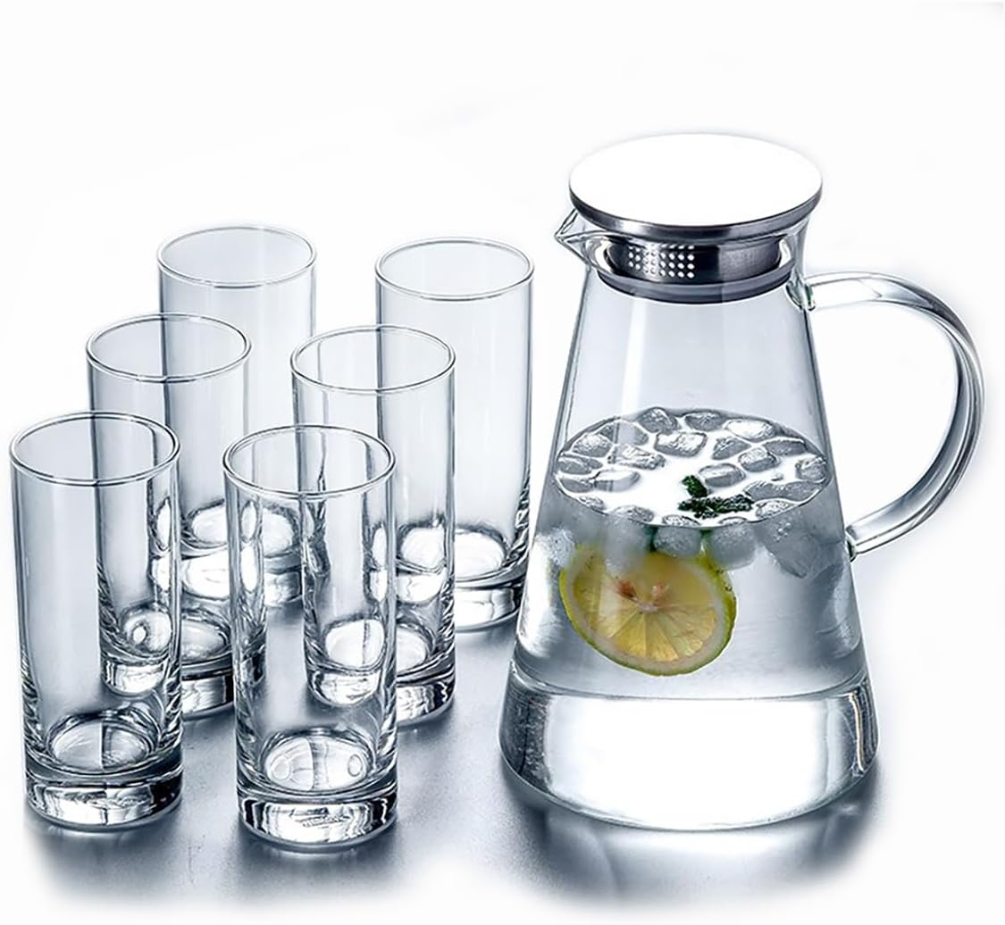 7-Piece Glass Pitcher Set — Jug with Lid, Spout & 6 Tumbler Glasses