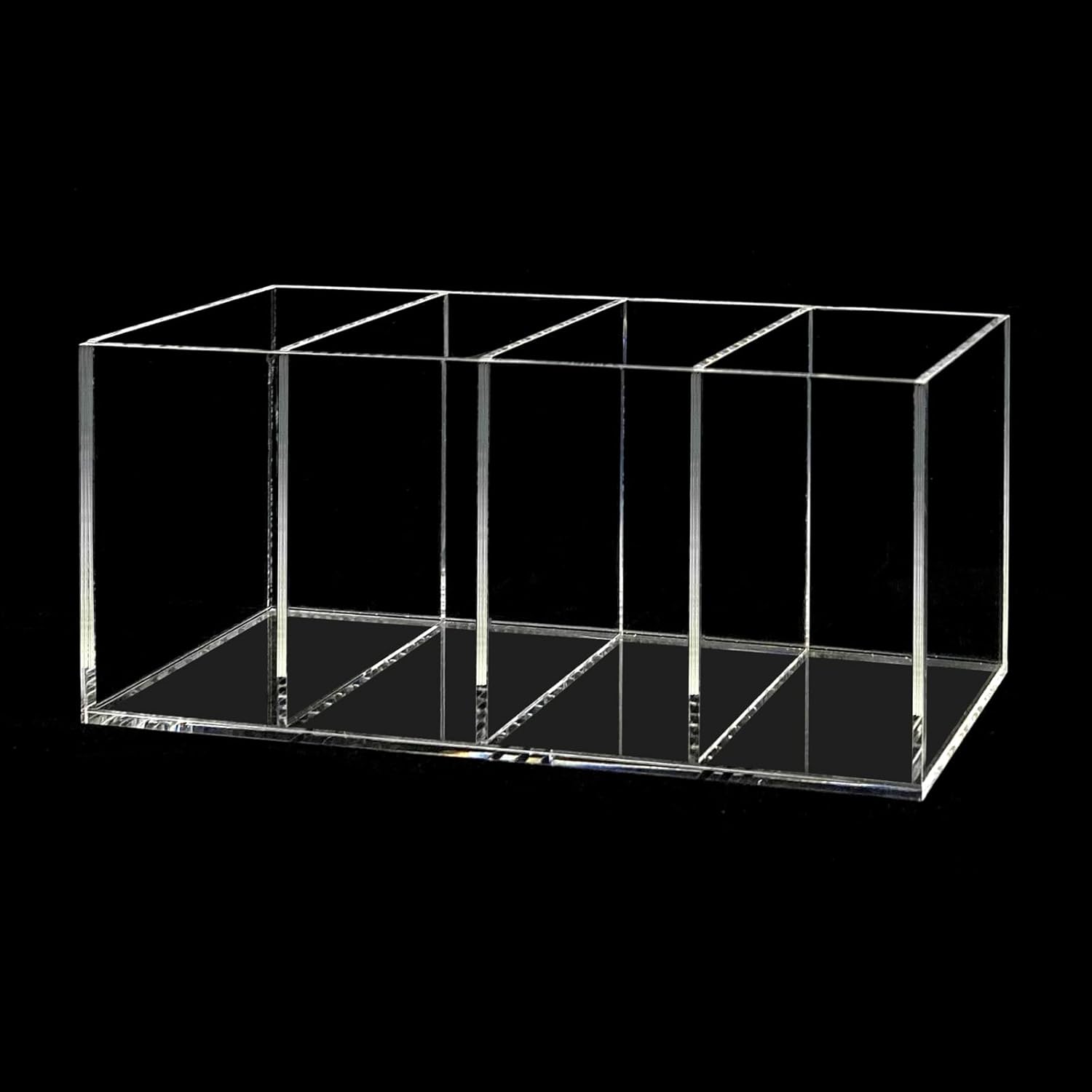 HSYMQ Acrylic Pen Holder 4 Compartments Clear Pencil Holder Organizer