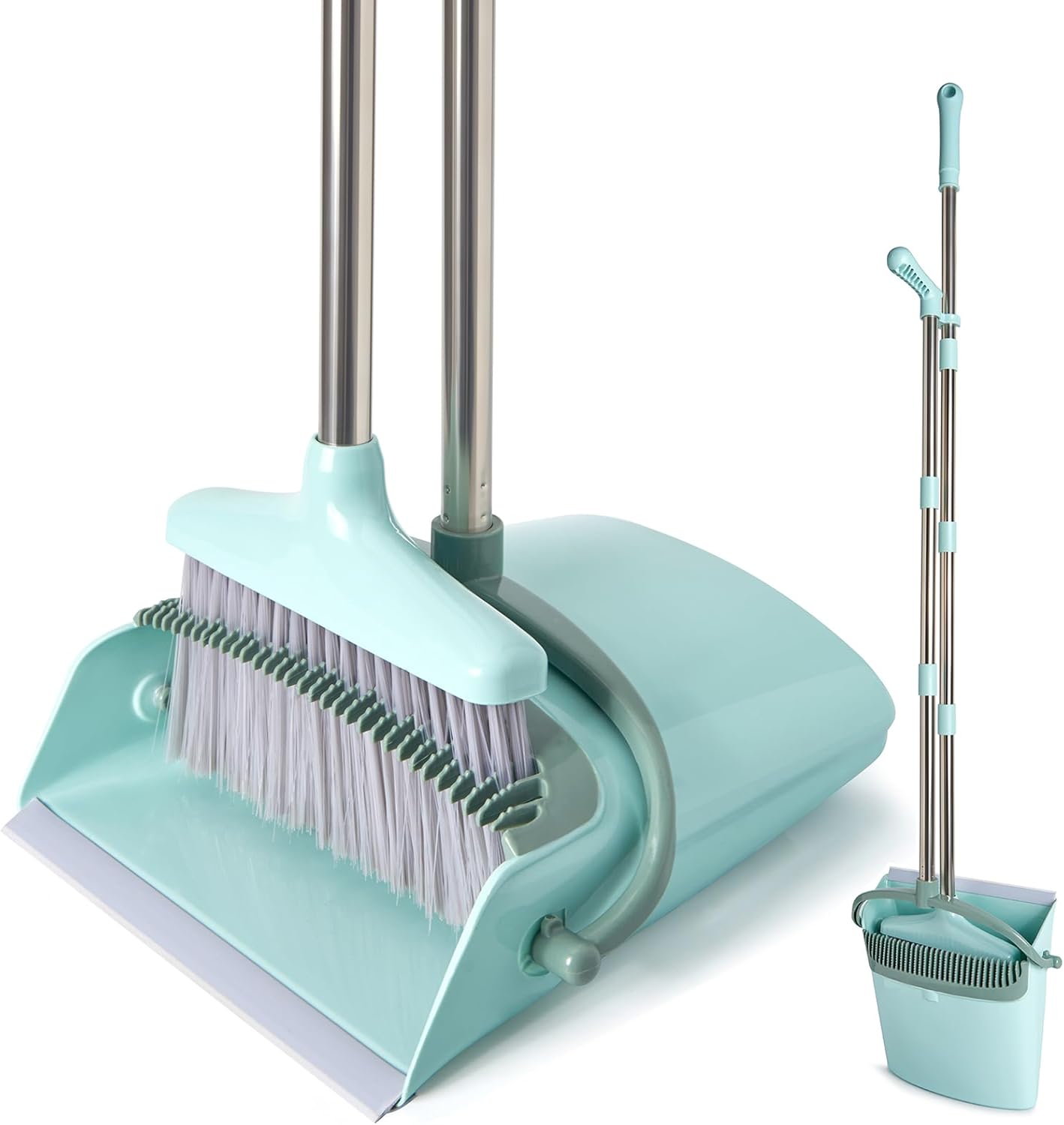 XXXFLOWER Broom and Dustpan Set with Cleaning Teeth, 54.5" Long Handle Indoor Sweeping Combo for Home…