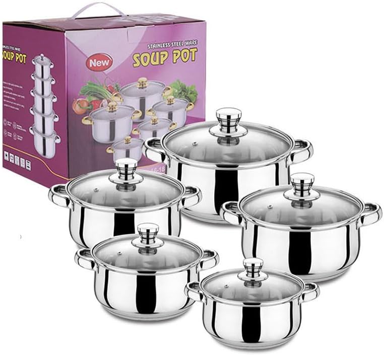 10-Piece Stainless Steel Cookware Set, Nonstick Pots and Pans with Glass Lids