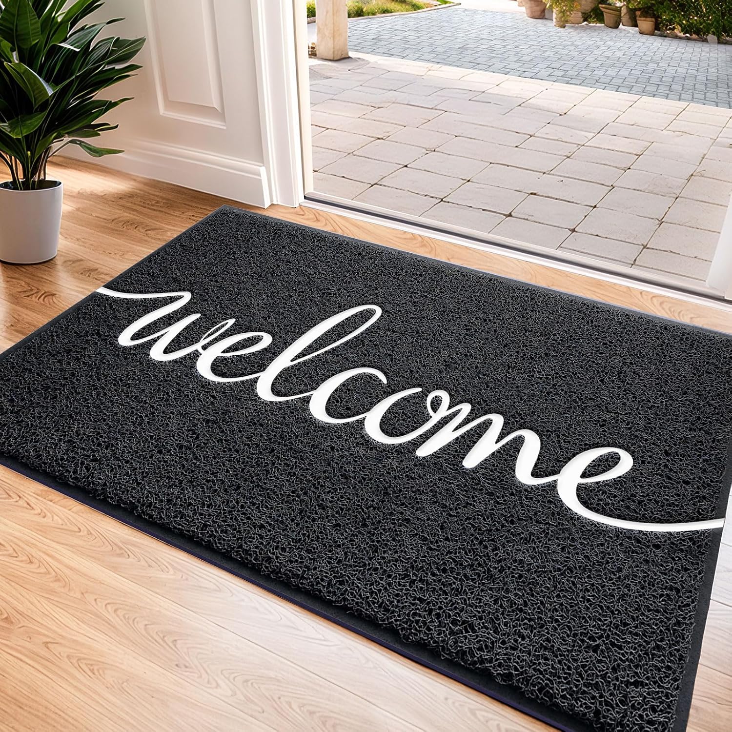 CozyBounty Black Door Mat Welcome Mats Outdoor Indoor Non-Slip Doormat for Entryway Low-Profile Floor Mat (30"x17.5", Black)