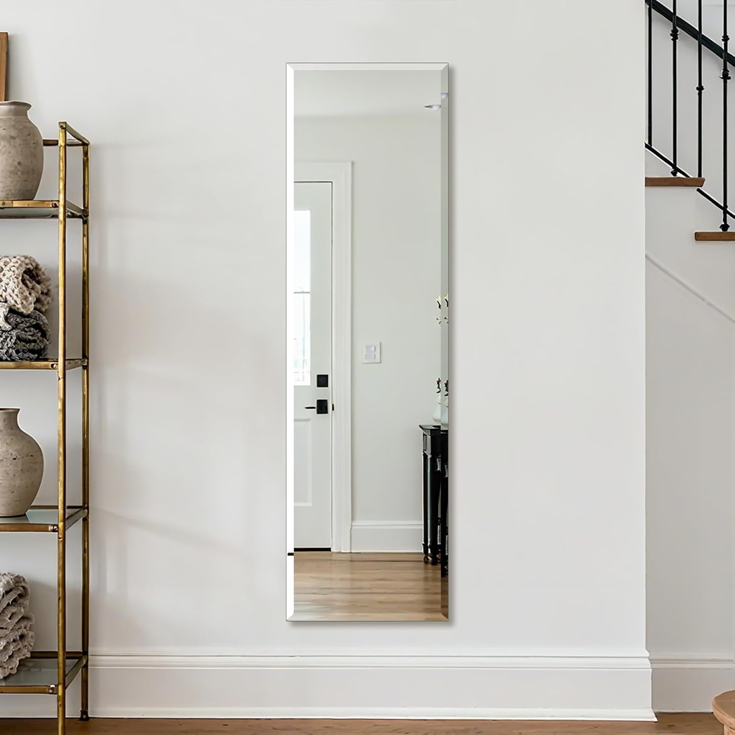 Frameless Full Length Mirror for Wall, 48" x 14" Rectangle Vanity Mirror with Beveled Edge
