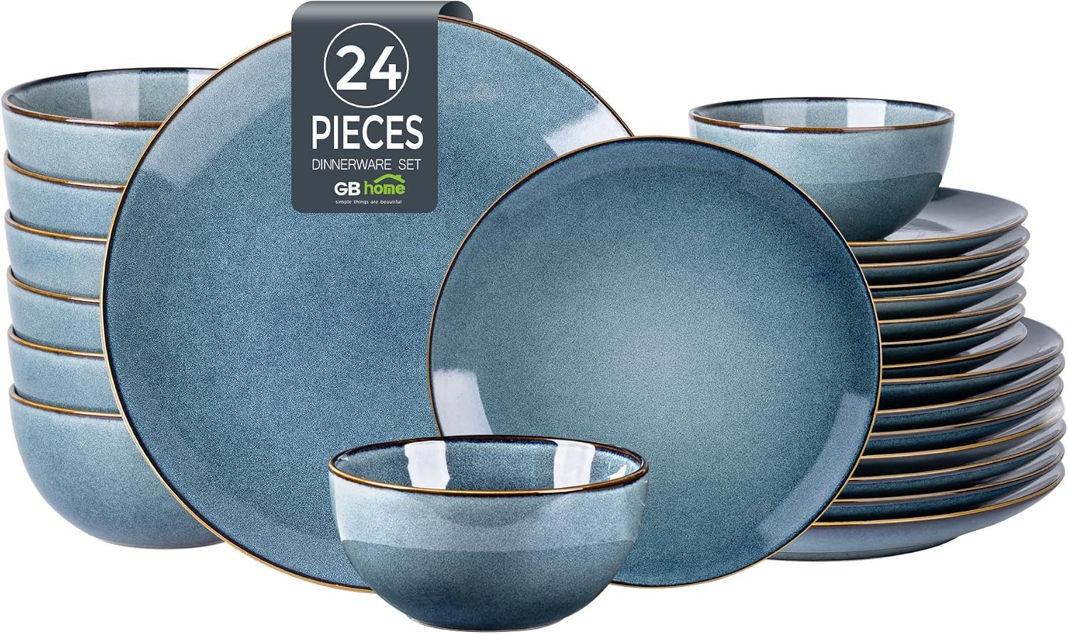 GBHOME Dinnerware Sets For 8, 24Pcs Stoneware Plates and Bowls Sets, Dishwasher&Microwave Safe