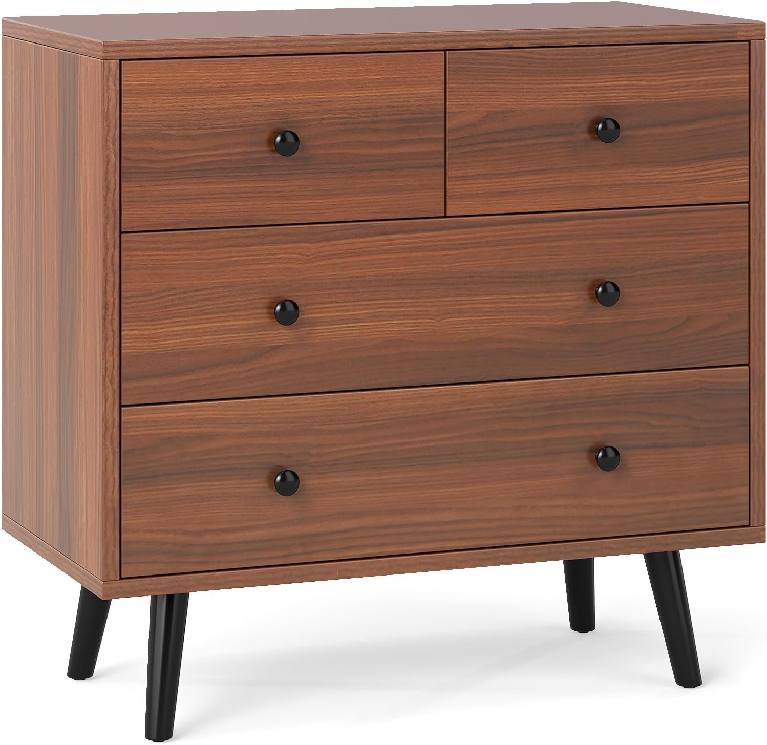 Giantex 4-Drawer Storage Cabinet with Anti-Toppling Device & Raised Legs (Walnut)