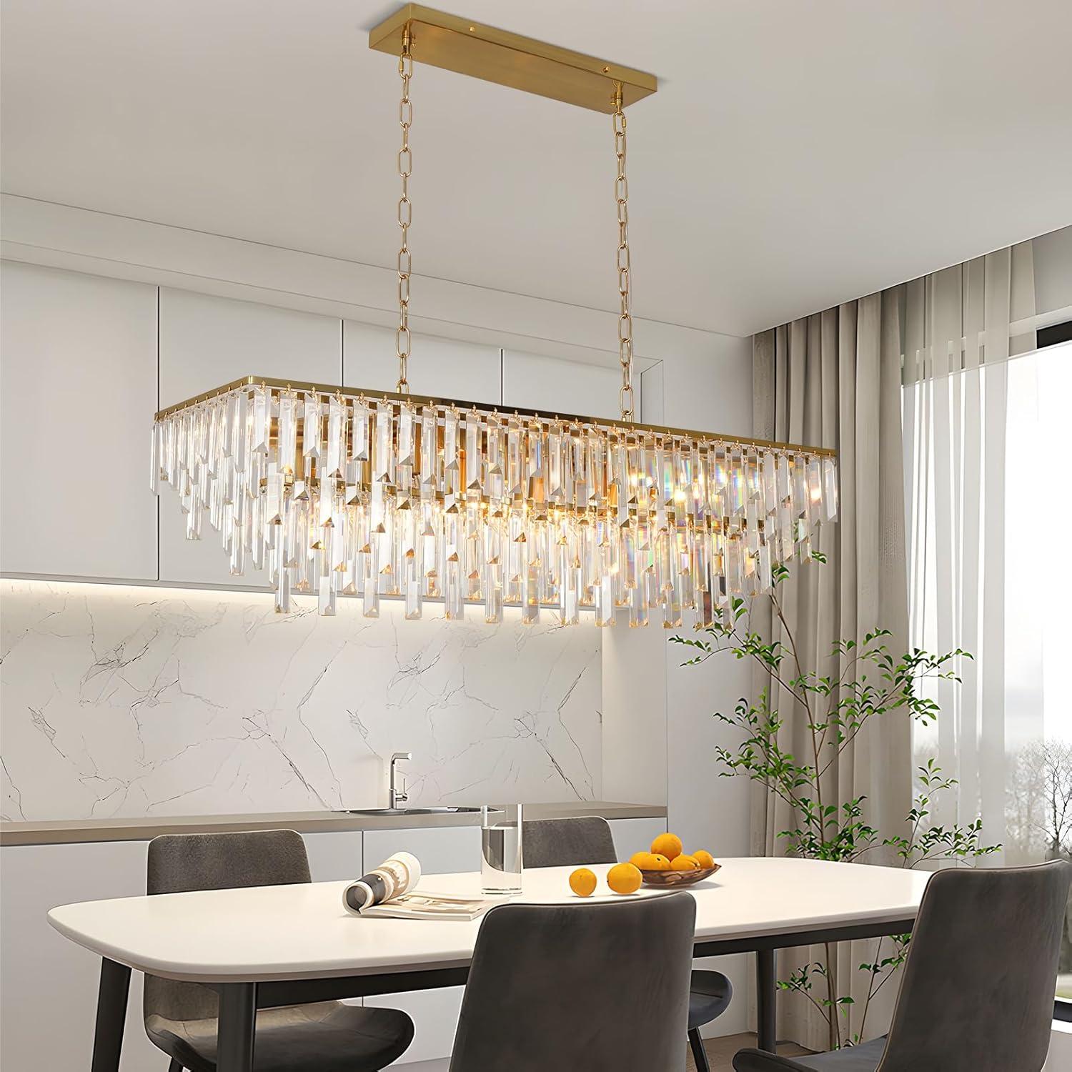 39" Modern Rectangle Crystal Chandelier for Dining Room