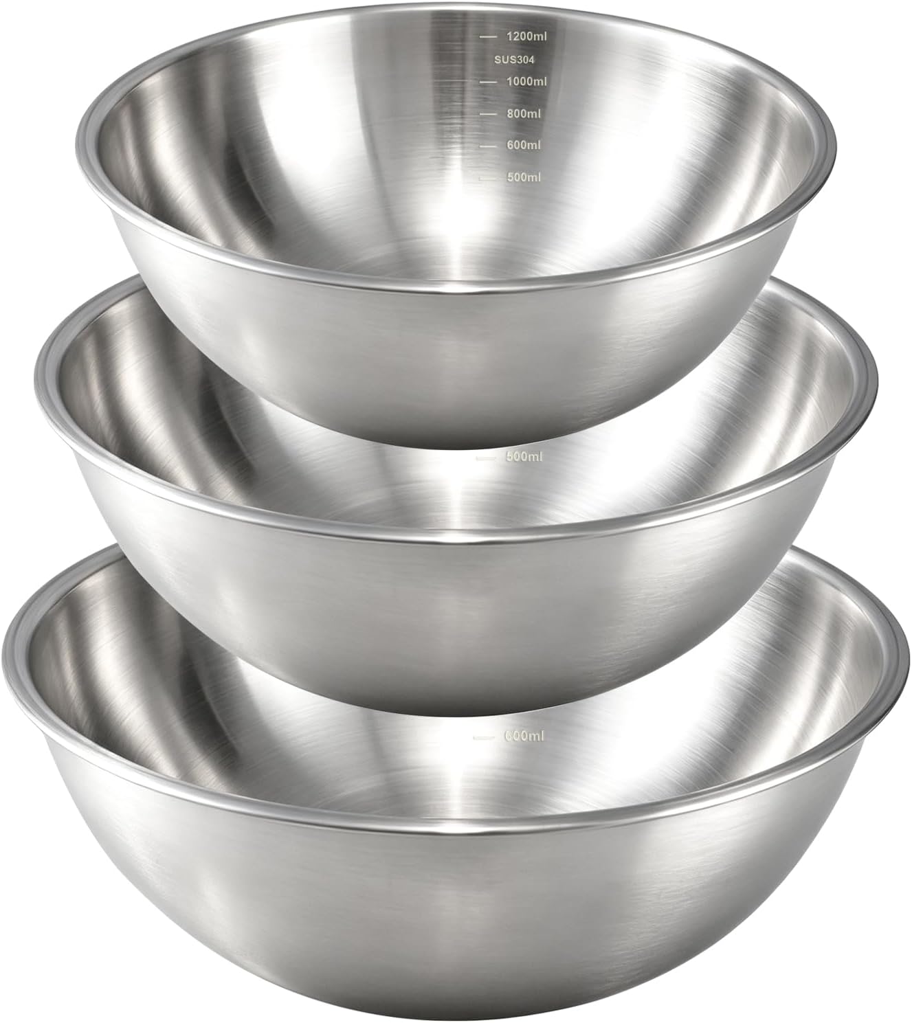 Gronivex Stainless Steel Mixing Bowls Set, 3-Piece (1.5, 2.2 & 3.4 Qt) — Stackable and Dishwasher Safe