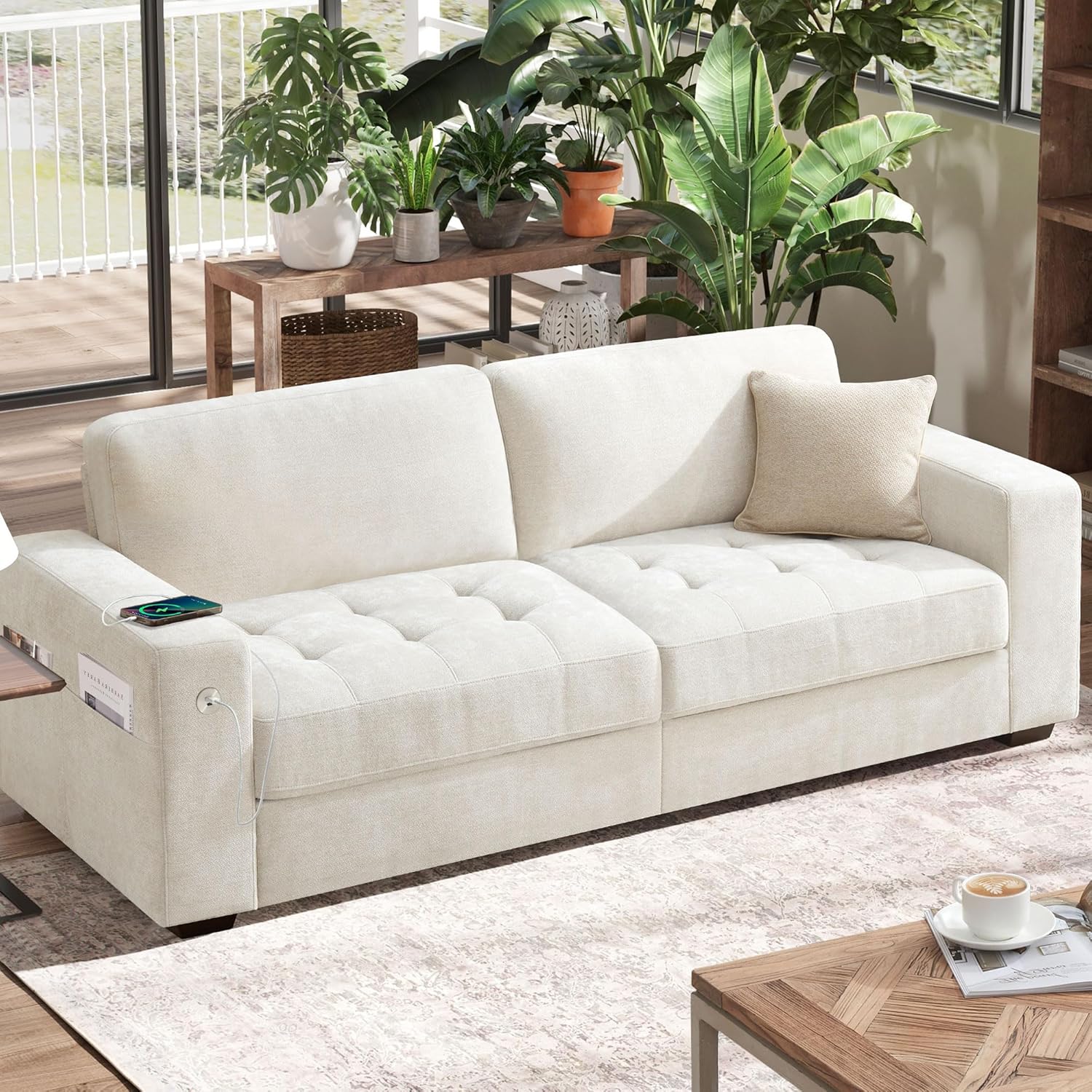 Hanherry 89" Sofa for Living Room, Modern Comfy Sofa with Medium Firm Seat Cushion, Removable Cover,Wide…