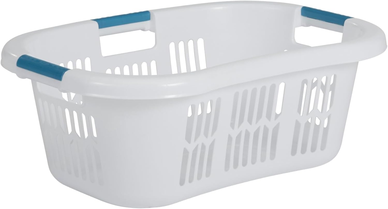 Rubbermaid Large Hip-Hugger Laundry Basket/Hamper, 1.5-Bushel, White, Stackable Storage Bin/Organizer for…