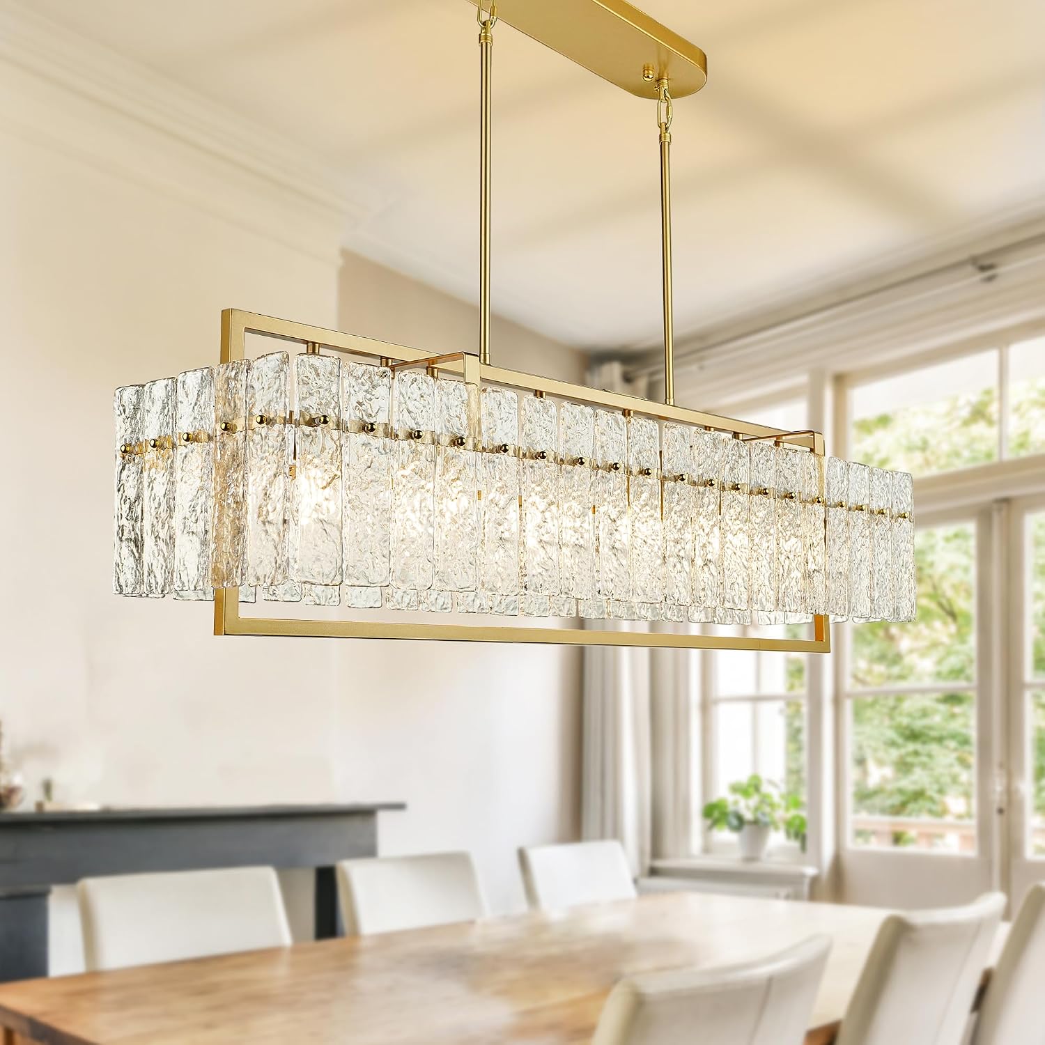IKK Modern Rectangle Gold Crystal Chandelier for Dining Room