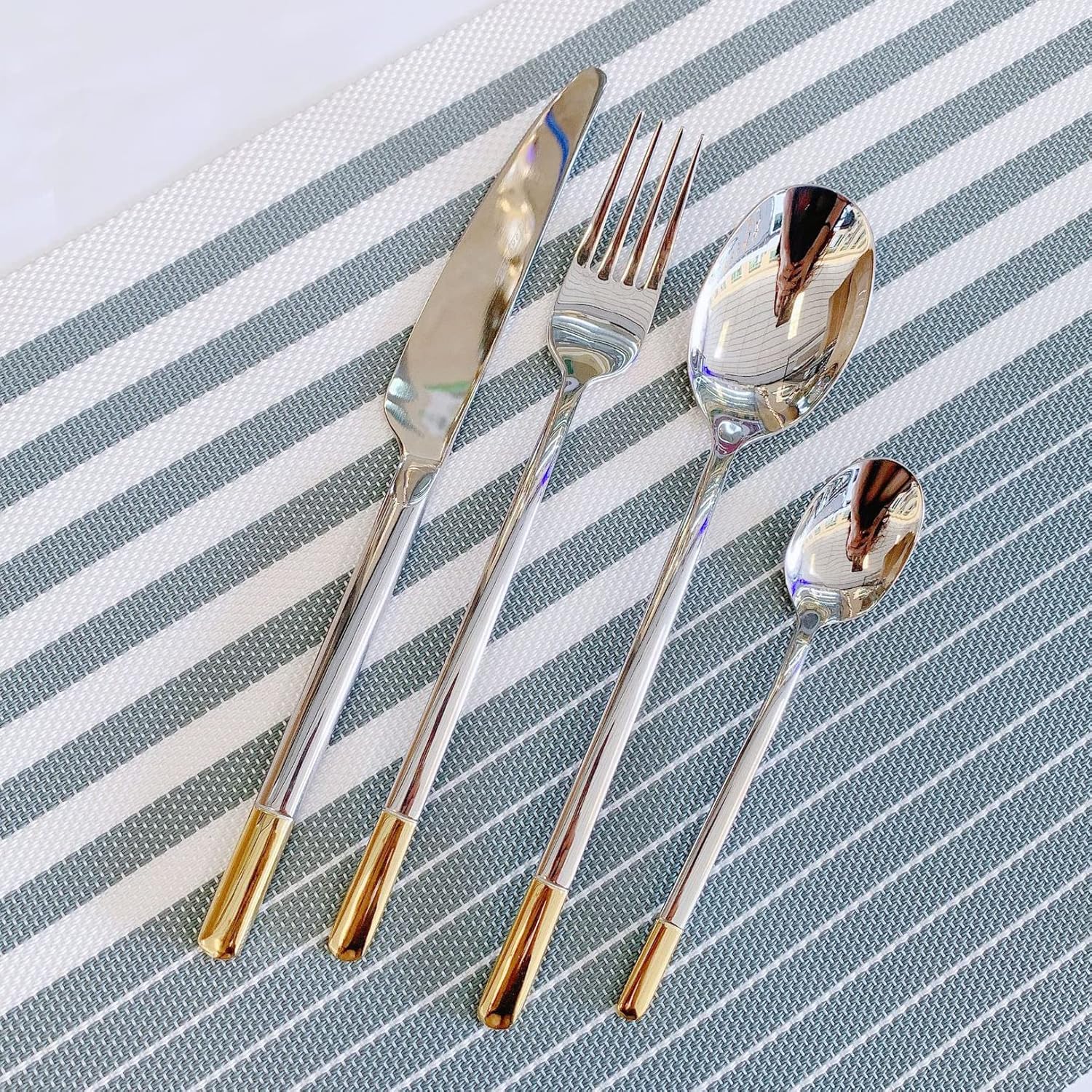 Silverware Set Service for 6, IKXO 24-Piece Modern Stainless Steel Flatware Cutlery Set, Dinnerware sets Include Fork Knife and Spoon Set, Mirror Polished