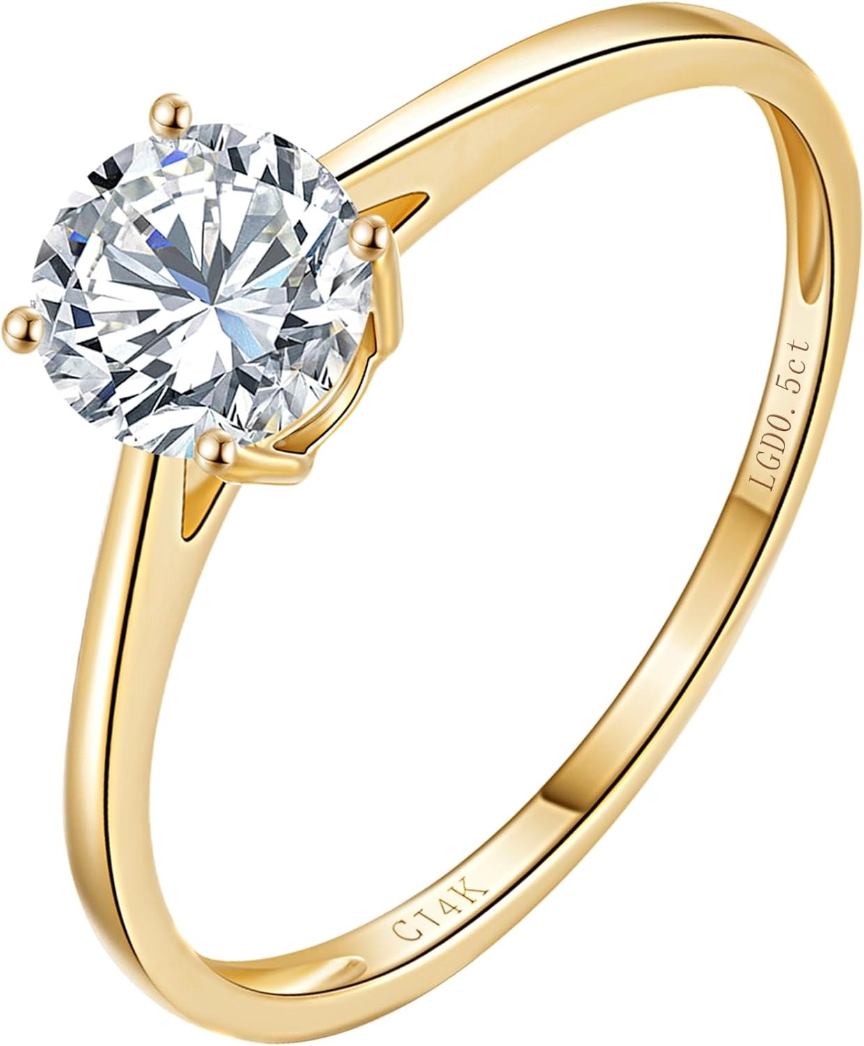 CRITI RORA Lab Grown Diamond Engagement Ring, 14K Yellow Gold, Classic 4-Prong