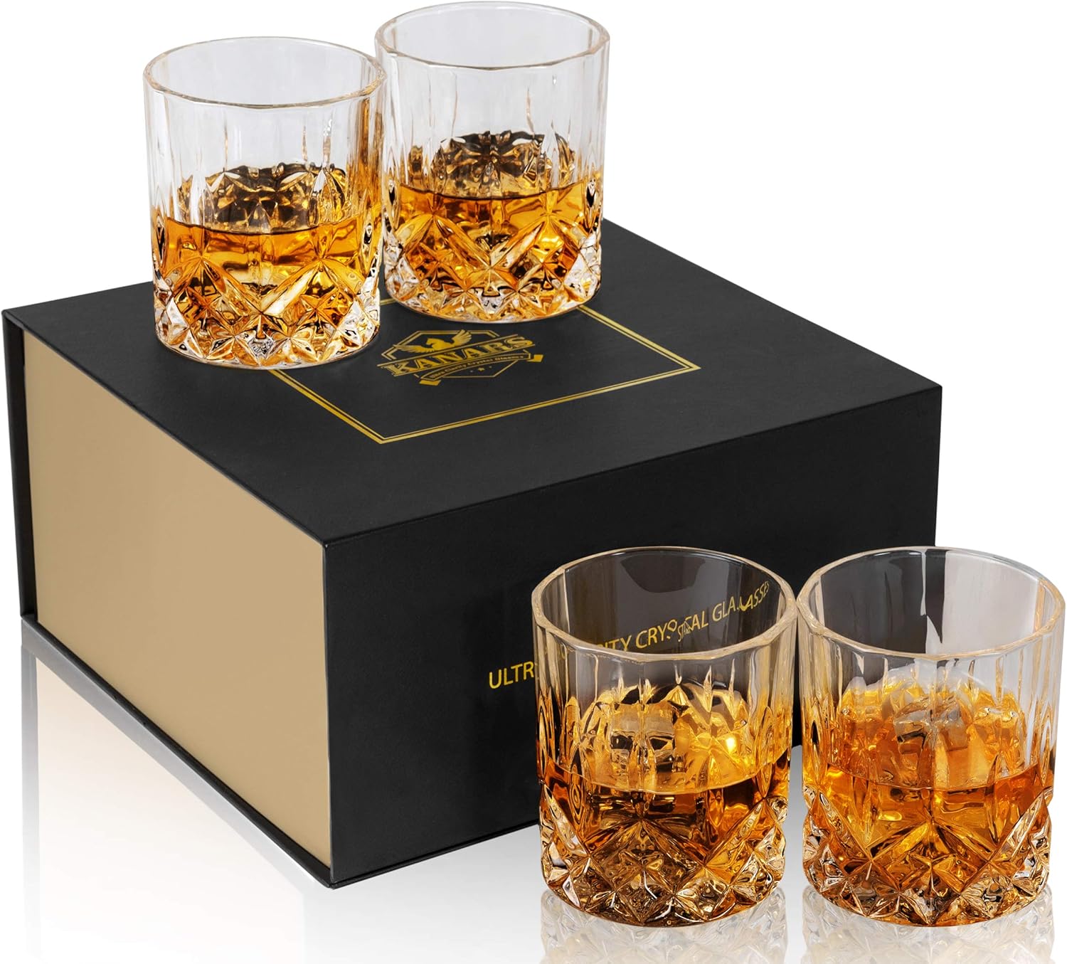 KANARS Whiskey Glass Set, Lead-Free Crystal, 300 ml, Set of 4