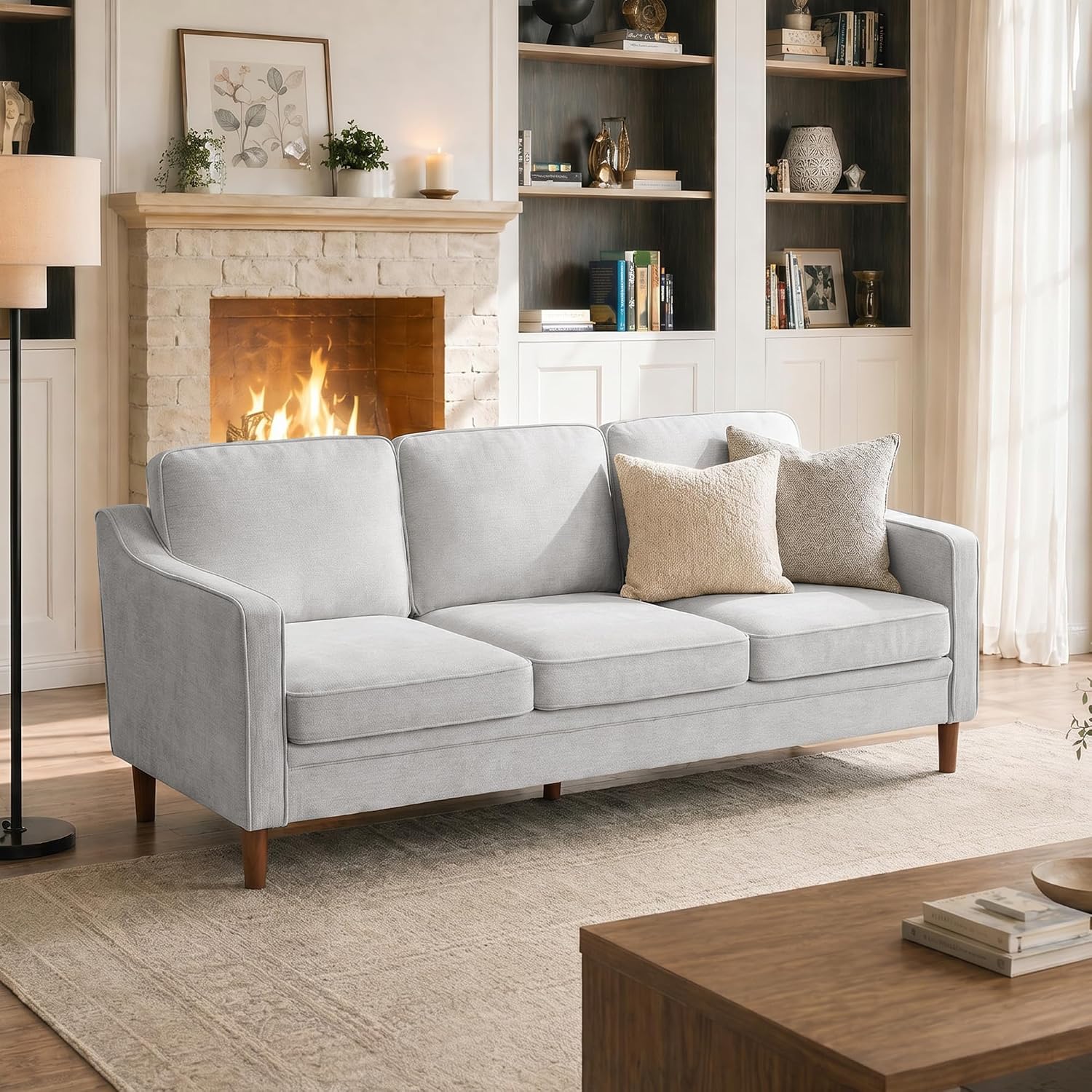 Kingfun 80" Chenille Sofa, 3-Seater Couch with Solid Wood Legs