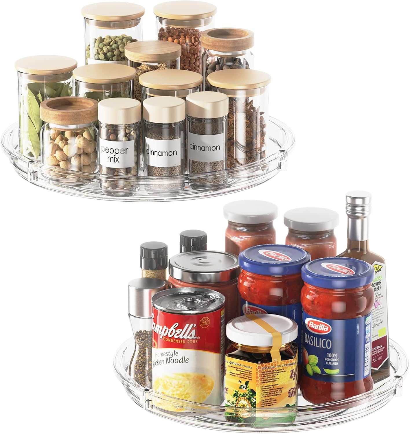 LAMU 2 Pack Lazy Susan Organizer, 9-Inch Clear Rotating Turntable for Cabinets & Pantry