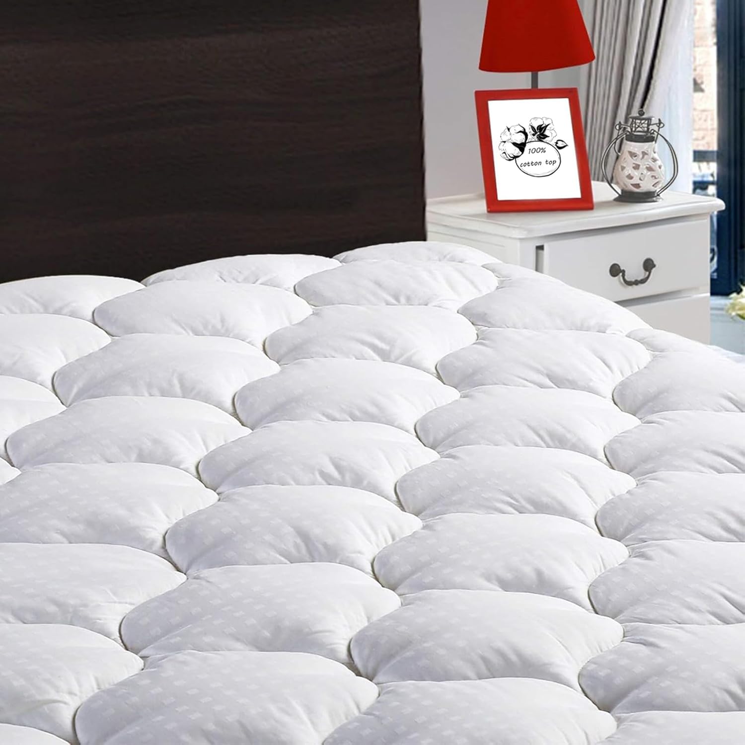 LEISURE TOWN Cotton Queen Mattress Pad — Quilted Pillow-Top Topper
