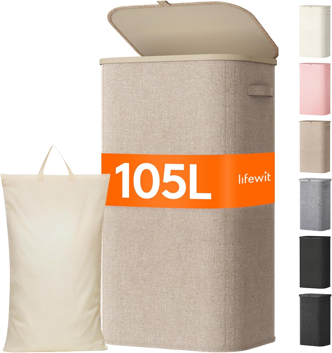 Lifewit 105L Large Laundry Basket with Lid, Laundry Hamper with Plastic Handles and Removable Bag,…