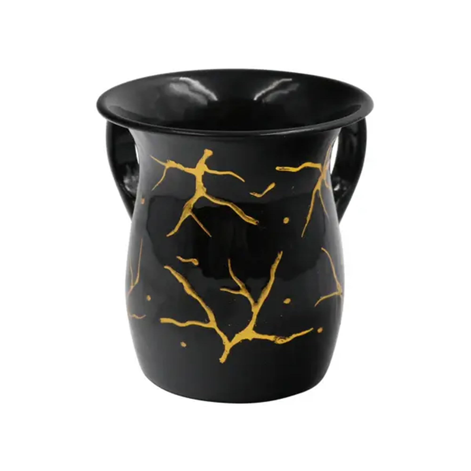 Majestic Giftware Stainless Steel Washing Cup for Netilat Yadayim - WC837 | 5.5" Judaica Wash Cup Negel Vasser with Dual Handles for the Jewish Ritual (Black Gold)