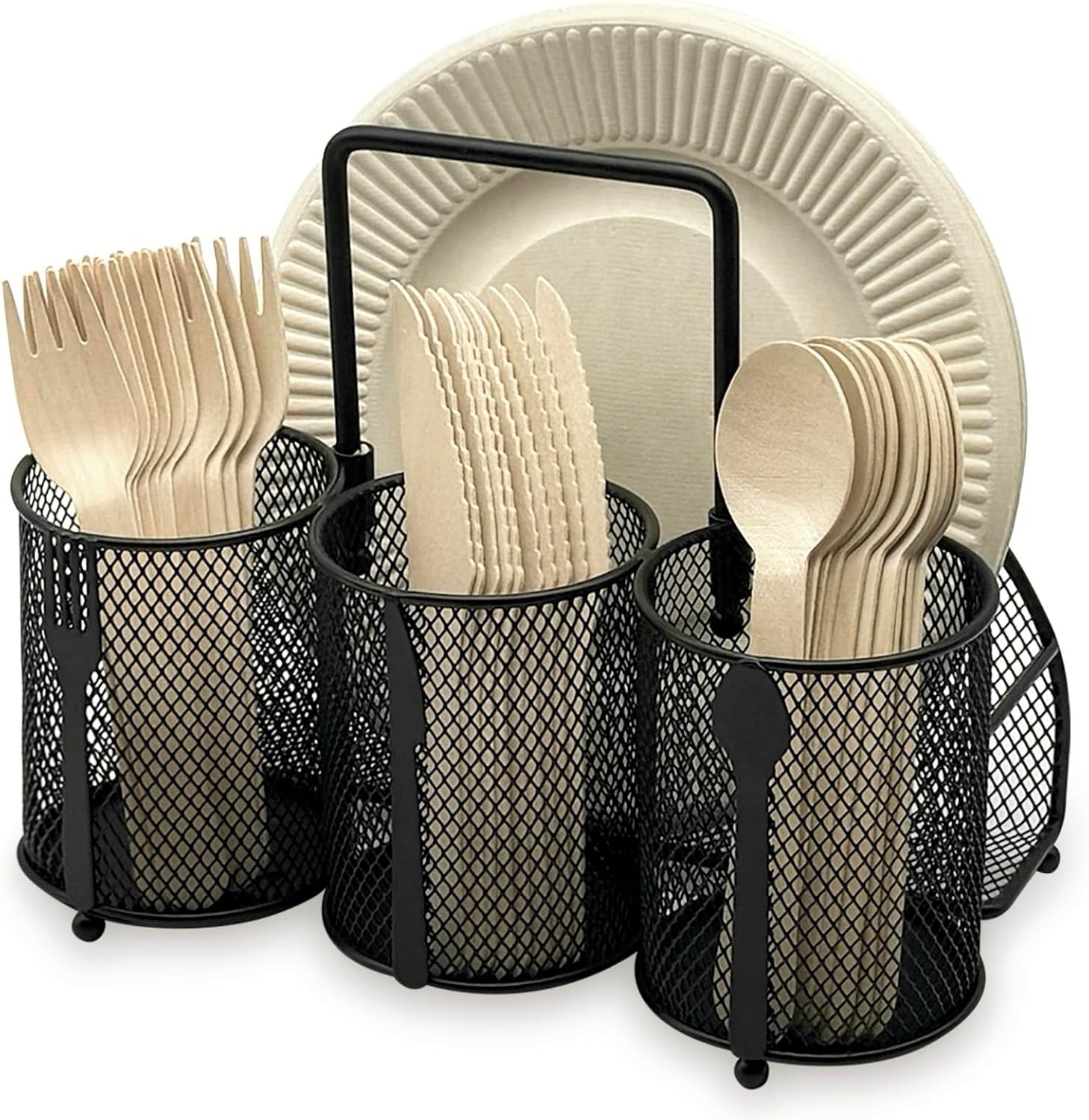 DysanVica Utensil Caddy Silverware Holder - 4 Compartment Metal Mesh Cutlery Organizer