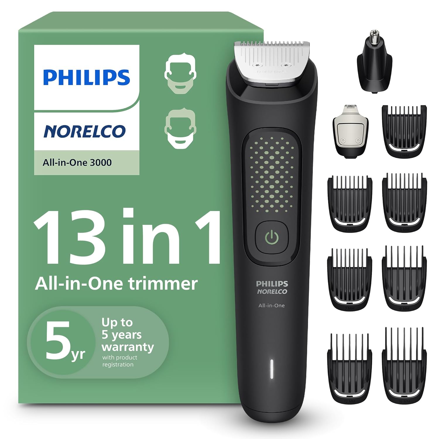 Norelco Philips All-in-One 3000 Series 13 in 1 Trimmer for Men, Beard Trimmer & Head Hair Clipper, Full…