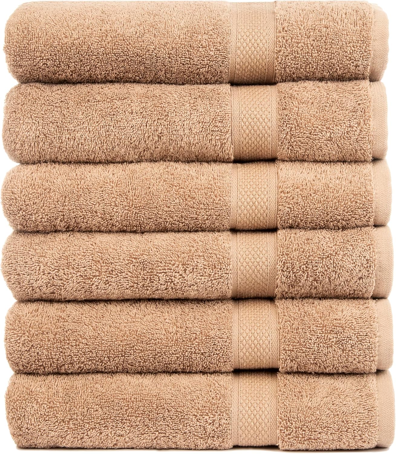 Pleasant Home Bath Towels, Set of 6, 24" x 50", 100% Cotton, Mocha