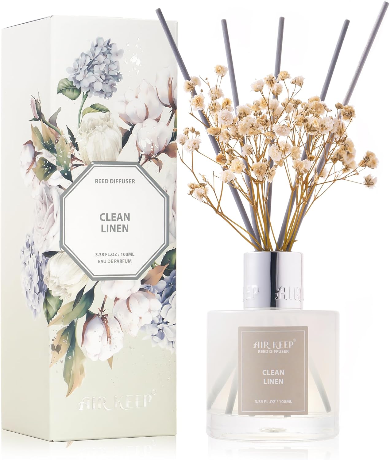 Airkeep Reed Diffuser Set,3.38 fl oz (100 ml) - Clean Linen Oil Diffusers with 8 Reed Sticks,Home…