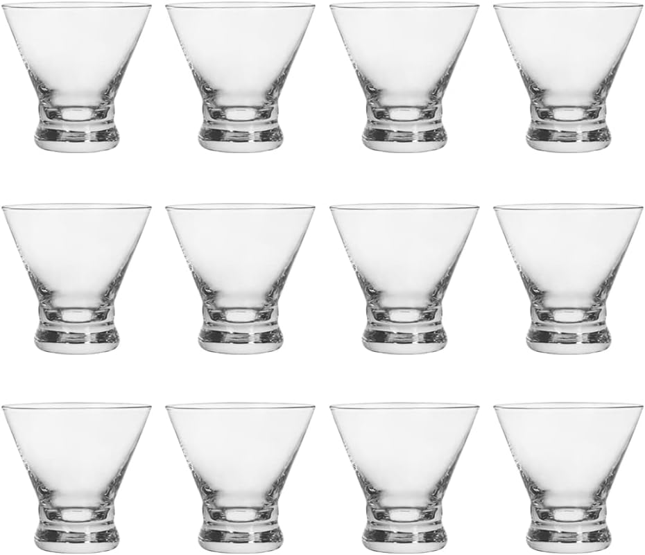 Set of 12 Martini Glasses, 8 oz Cinched Design with Heavy Base