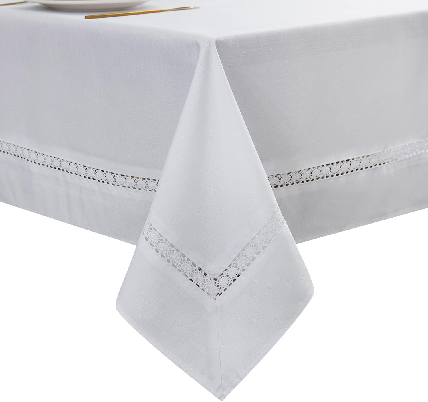 EHouseHome Heavy Duty Fabric Tablecloth with White Lace-Waterproof/Wrinkle Free/Stain Resistant/Oil…