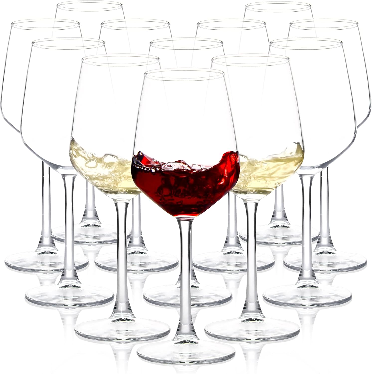 Wine Glasses, Set of 12, 12 oz Long-Stem Red/White Wine Cups