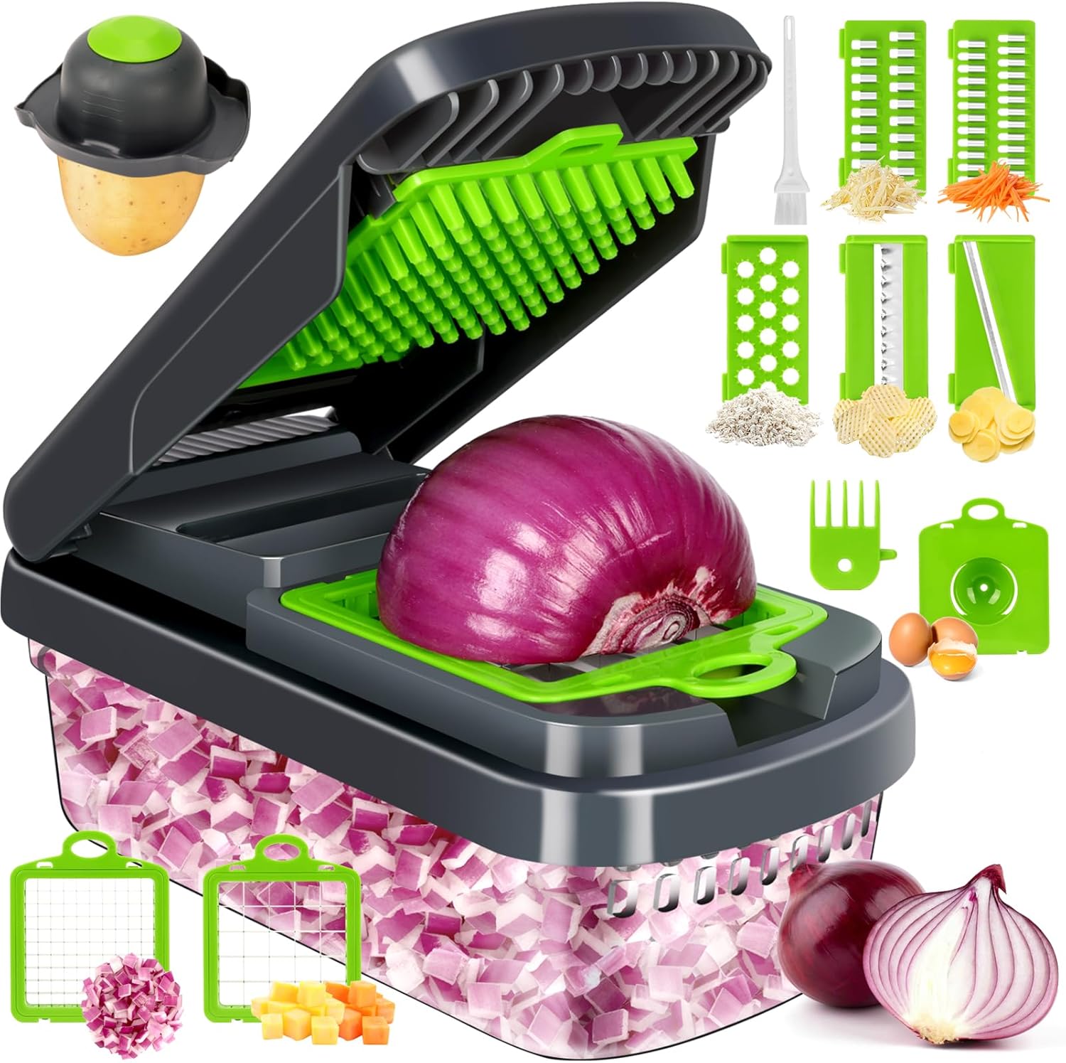 Yusshn Vegetable Chopper,12-in-1 Multifunctional Food Chopper,Professional Onion Chopper with 7…